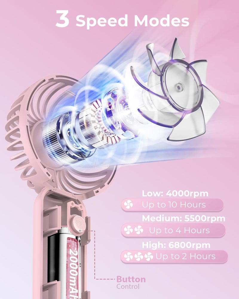 ARCTICOOL Portable Mini Fan - Rechargeable Hand Fan with 3 Adjustable Speeds, 2000mAh Battery, Lightweight Design, Low Noise, and Easy Portability for Indoor and Outdoor Use(Pink) - Image 2