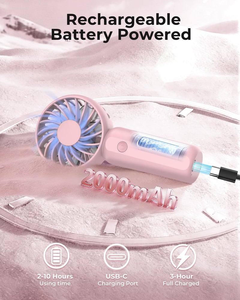 ARCTICOOL Portable Mini Fan - Rechargeable Hand Fan with 3 Adjustable Speeds, 2000mAh Battery, Lightweight Design, Low Noise, and Easy Portability for Indoor and Outdoor Use(Pink) - Image 3