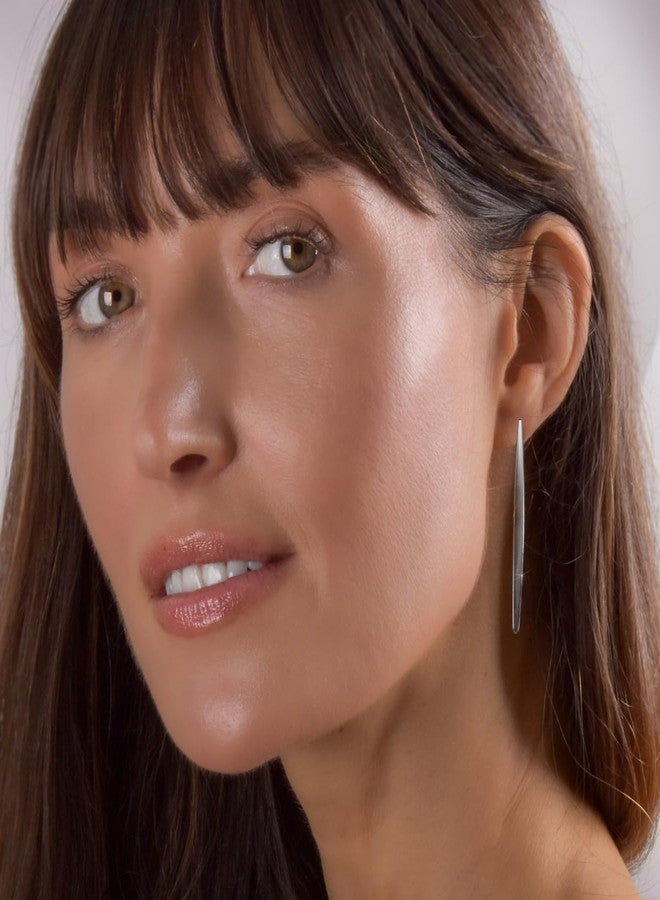 هامبل شيك نيويورك أقراط طويلة متدلية للنساء - أقراط متدلية طويلة فضية اللون للنساء، أقراط متدلية بتصميم مثلث مدبب بسيط، أقراط مرصعة بسيطة على شكل قضيب عمودي، أقراط مرصعة بتصميم هندسي مميز - Image 2