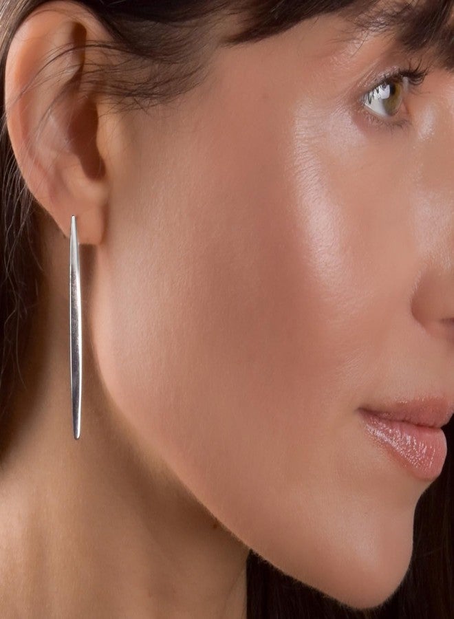 هامبل شيك نيويورك أقراط طويلة متدلية للنساء - أقراط متدلية طويلة فضية اللون للنساء، أقراط متدلية بتصميم مثلث مدبب بسيط، أقراط مرصعة بسيطة على شكل قضيب عمودي، أقراط مرصعة بتصميم هندسي مميز - Image 5