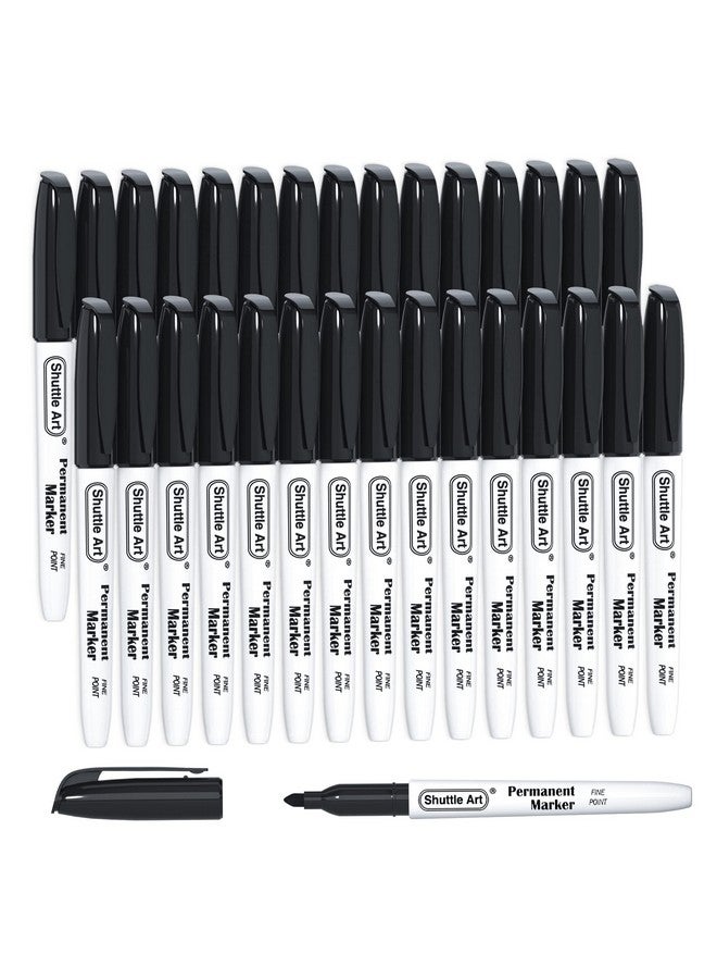Shuttle Art Permanent Markers, 30 Pack Black Permanent Marker Set,Fine Point, Works On Plastic,Wood,Stone,Metal And Glass For Doodling, Marking - Image 1