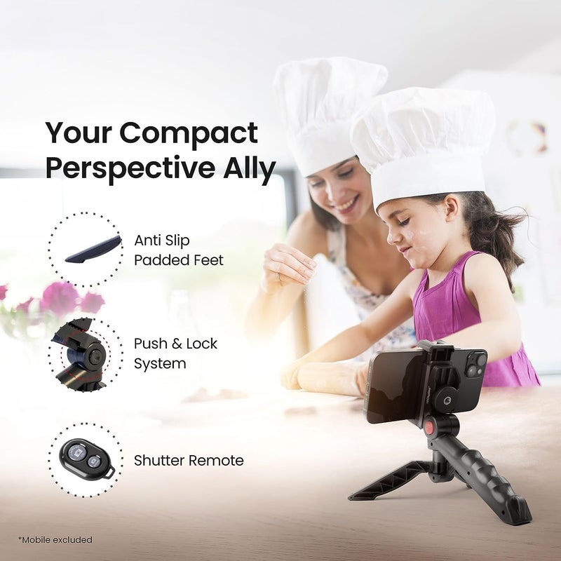 SKYCELL Lightweight & Portable Mini Tripod, Ideal for Smartphones, Action Camera, DSLR & Camera for Comfortable & Longer Duration Shoot, with Smartphone Mount & Shutter Remote - Image 4
