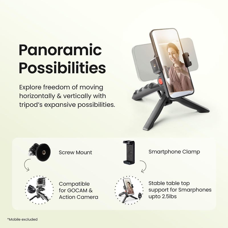 SKYCELL Lightweight & Portable Mini Tripod, Ideal for Smartphones, Action Camera, DSLR & Camera for Comfortable & Longer Duration Shoot, with Smartphone Mount & Shutter Remote - Image 3
