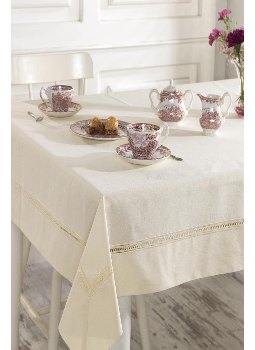 Ödel Home Natural Buldan Linen Openwork Tablecloth  - Image 1