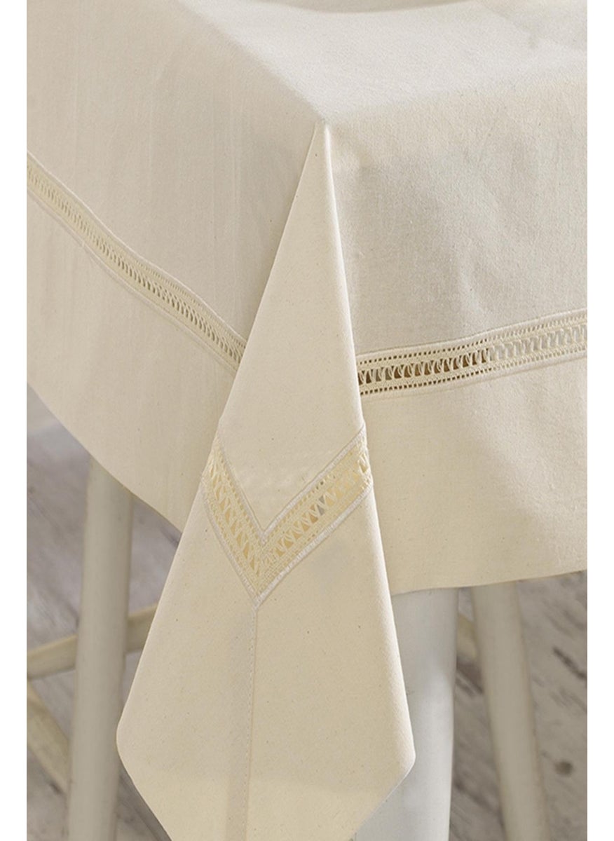 Ödel Home Natural Buldan Linen Openwork Tablecloth  - Image 2