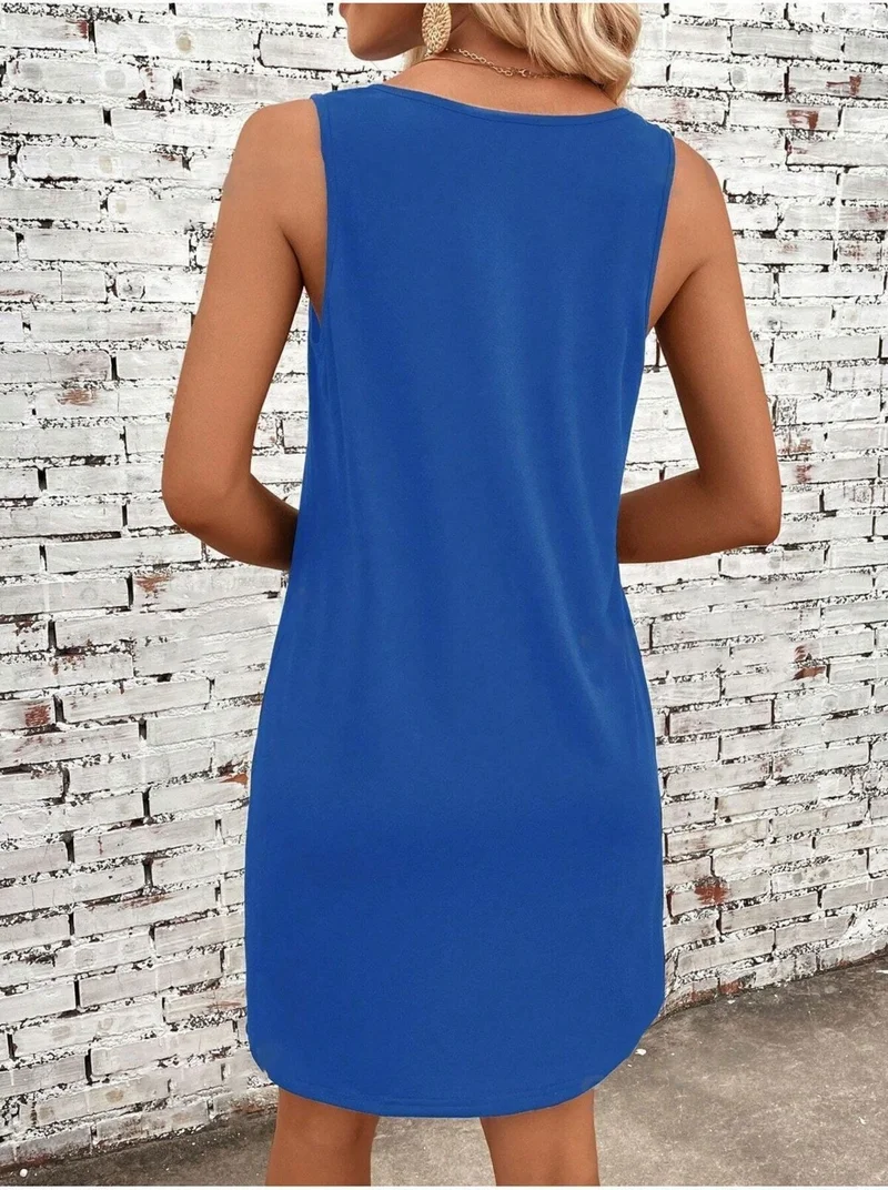 Trendseninle Women's Indigo Blue Summer Printed Strap T-Shirt Dress