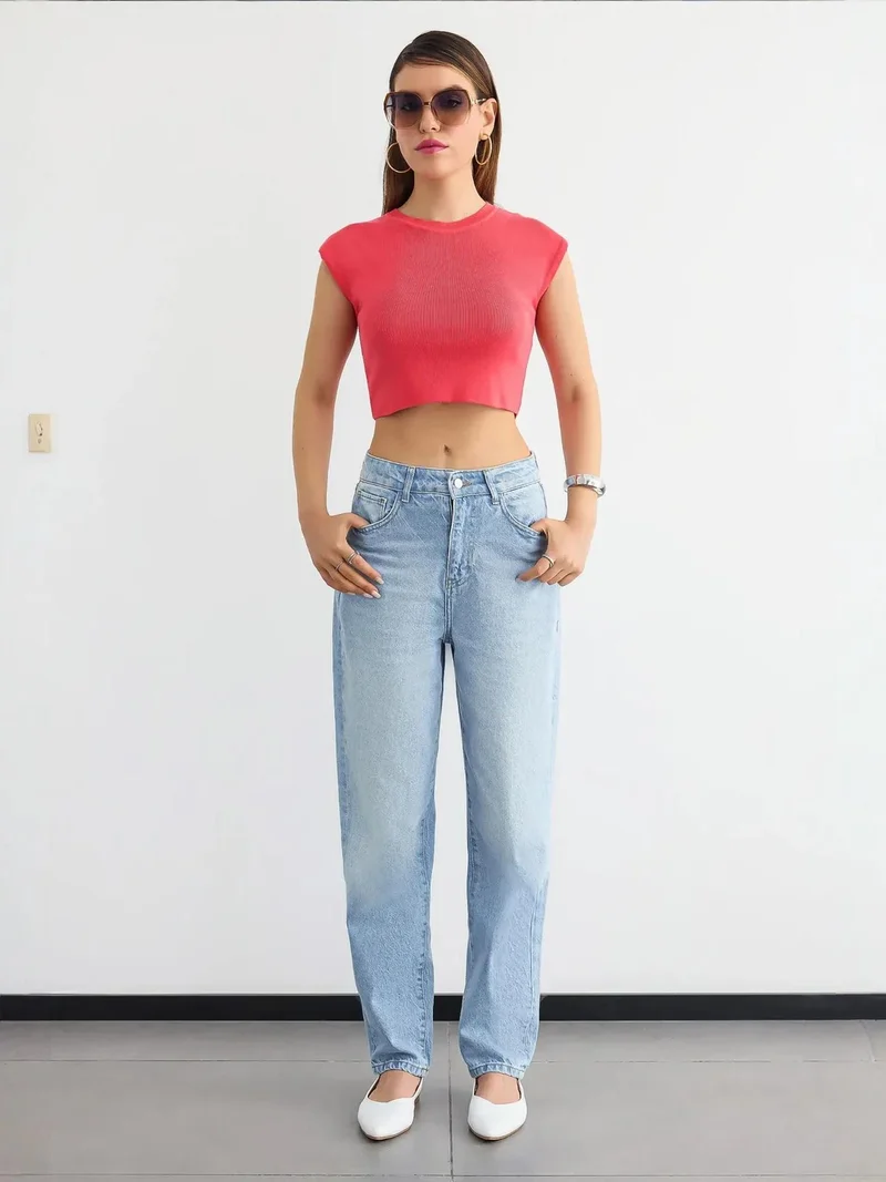 HICCUP Ribbed Cap Sleeve Cropped Top
