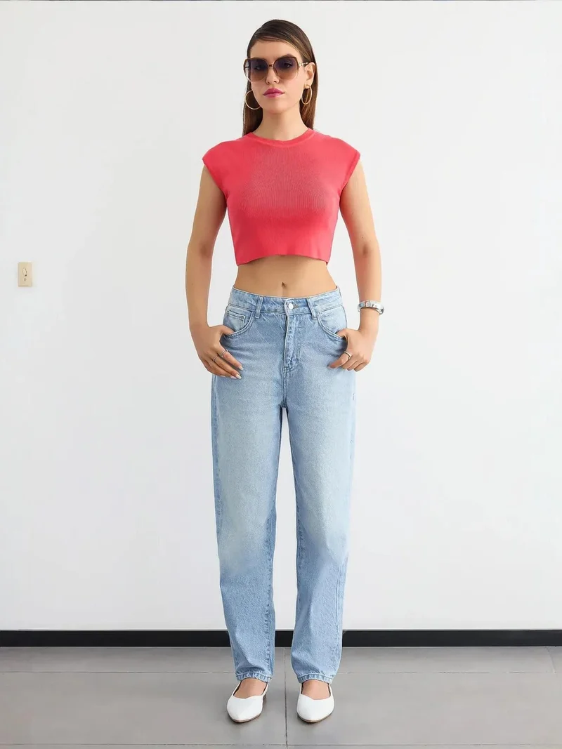 HICCUP Ribbed Cap Sleeve Cropped Top