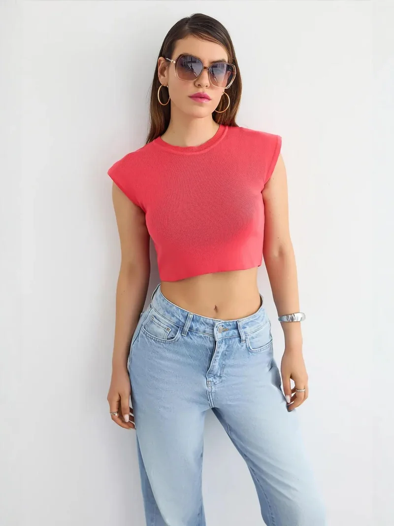 HICCUP Ribbed Cap Sleeve Cropped Top