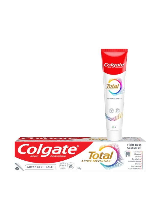 Colgate Total 80gm Advanced Health Antibacterial Toothpaste, Stronger 12-Hour Anti-Germ Protection, Enamel Protection for Whole Mouth Health, World's No. 1* Germ-fighting Toothpaste