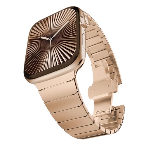 CHANCHY Stainless Steel Band for Apple Watch Ultra 321 Band 49mm 46mm 45mm 44mm Metal Strap with Folding Clasp Link Bracelet for Apple Watch Series 11 10 9 8 7 6 5 4 3 2 1 SE3SE2SE Official Gold - Image 1