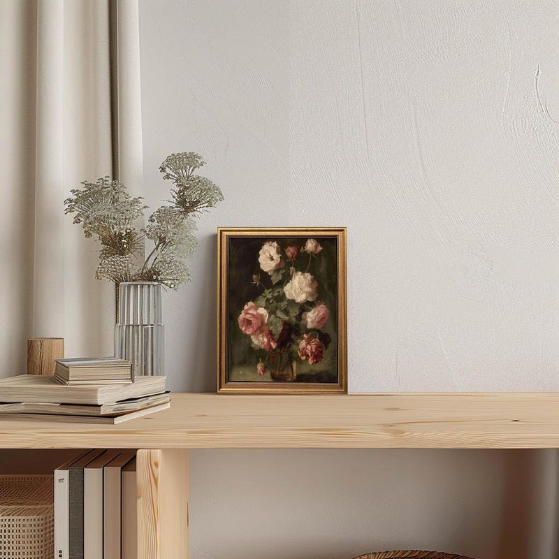 Yeechine Gold Framed Wall Art Vintage Flower Vase Painting Canvas Print Living Room Bedroom Kitchen Wall Decor (flower vase, 12" L x 9.5" W) - Image 3