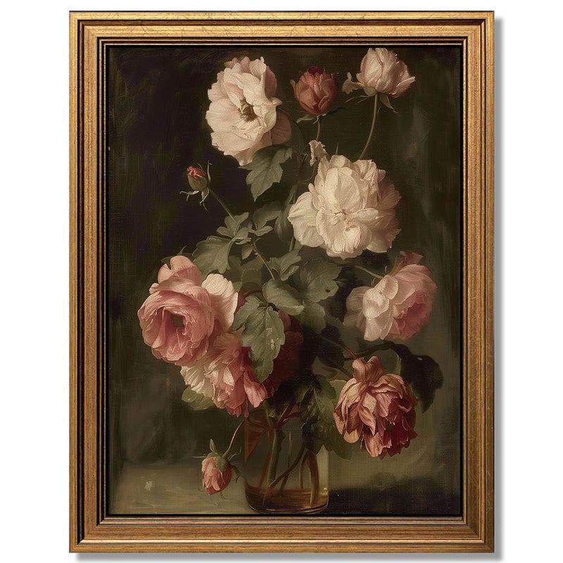 Yeechine Gold Framed Wall Art Vintage Flower Vase Painting Canvas Print Living Room Bedroom Kitchen Wall Decor (flower vase, 12" L x 9.5" W) - Image 1