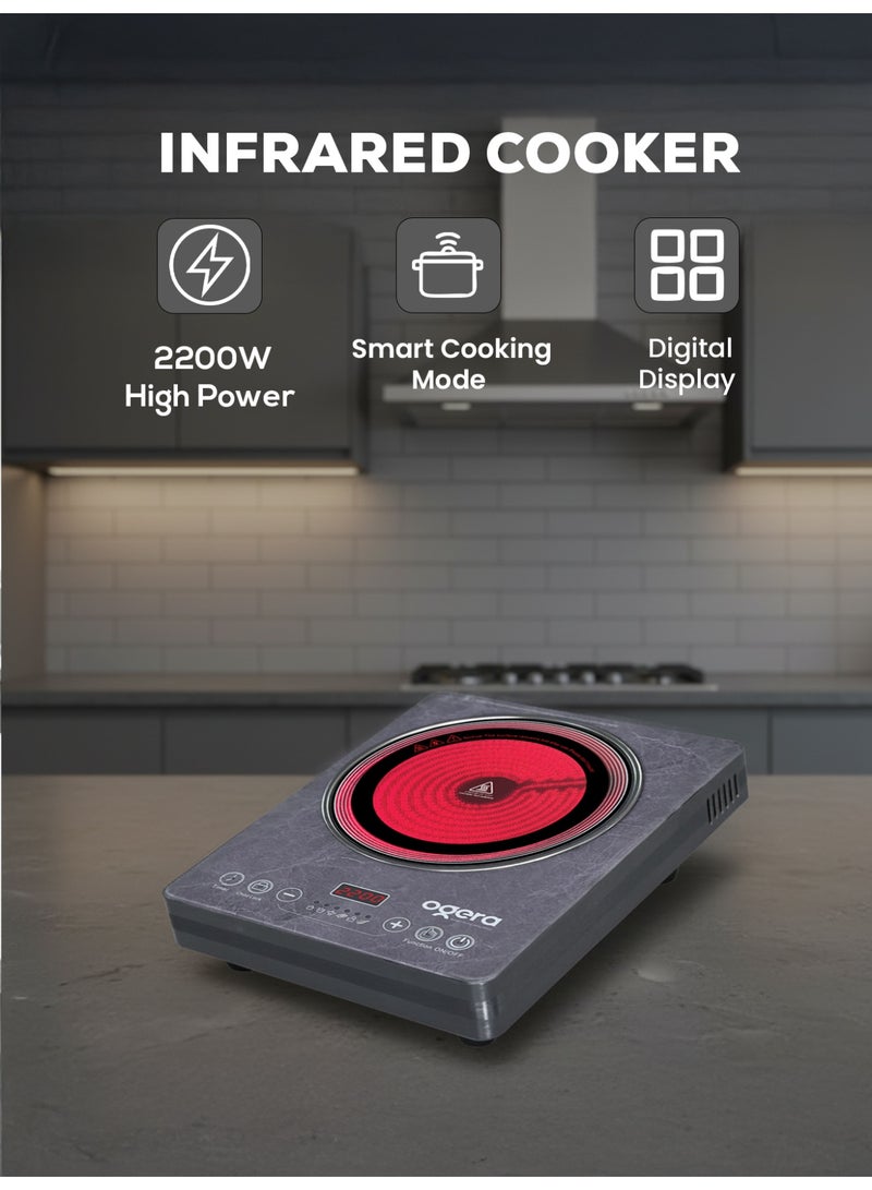 Ogera Digital Infrared Cooker OG8027IFC | 2200 W Single Cooking Hob with Glass-Ceramic Heating Element | LED Display & Touch Controls | 10 Power & Temperature Levels | 3-Hour Timer | Multi-Function Cooking (Hot Pot, Soup, Fry, BBQ & More) | 2-Year Warranty - Image 1