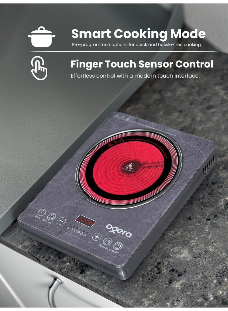 Ogera Digital Infrared Cooker OG8027IFC | 2200 W Single Cooking Hob with Glass-Ceramic Heating Element | LED Display & Touch Controls | 10 Power & Temperature Levels | 3-Hour Timer | Multi-Function Cooking (Hot Pot, Soup, Fry, BBQ & More) | 2-Year Warranty - Image 5