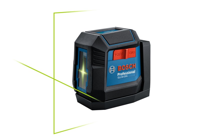 BOSCH GLL50-20G 50 Ft Green-Beam Self-Leveling Cross-Line Laser, Includes Integrated Magnetic Mount, 2 AA Batteries, & Soft Pouch - Image 1