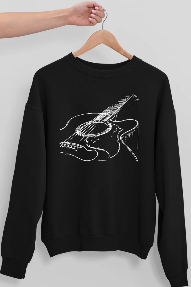 روك اند رول Guitar Strings Black Oversize Crew Neck Thick Women's Sweatshirt