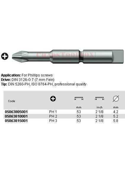 Wera 851/8 Tz Bits Ph/star 1 x 53MM 05063805001 