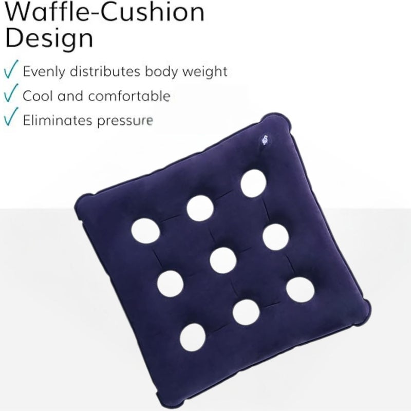 Metron METRON Inflatable Chair Cushion Portable Chair Pads Breathable Waffle Cushion Air Seat Cushion Tailbone Cushion for Car Office Wheelchair Light Blue  - Image 3