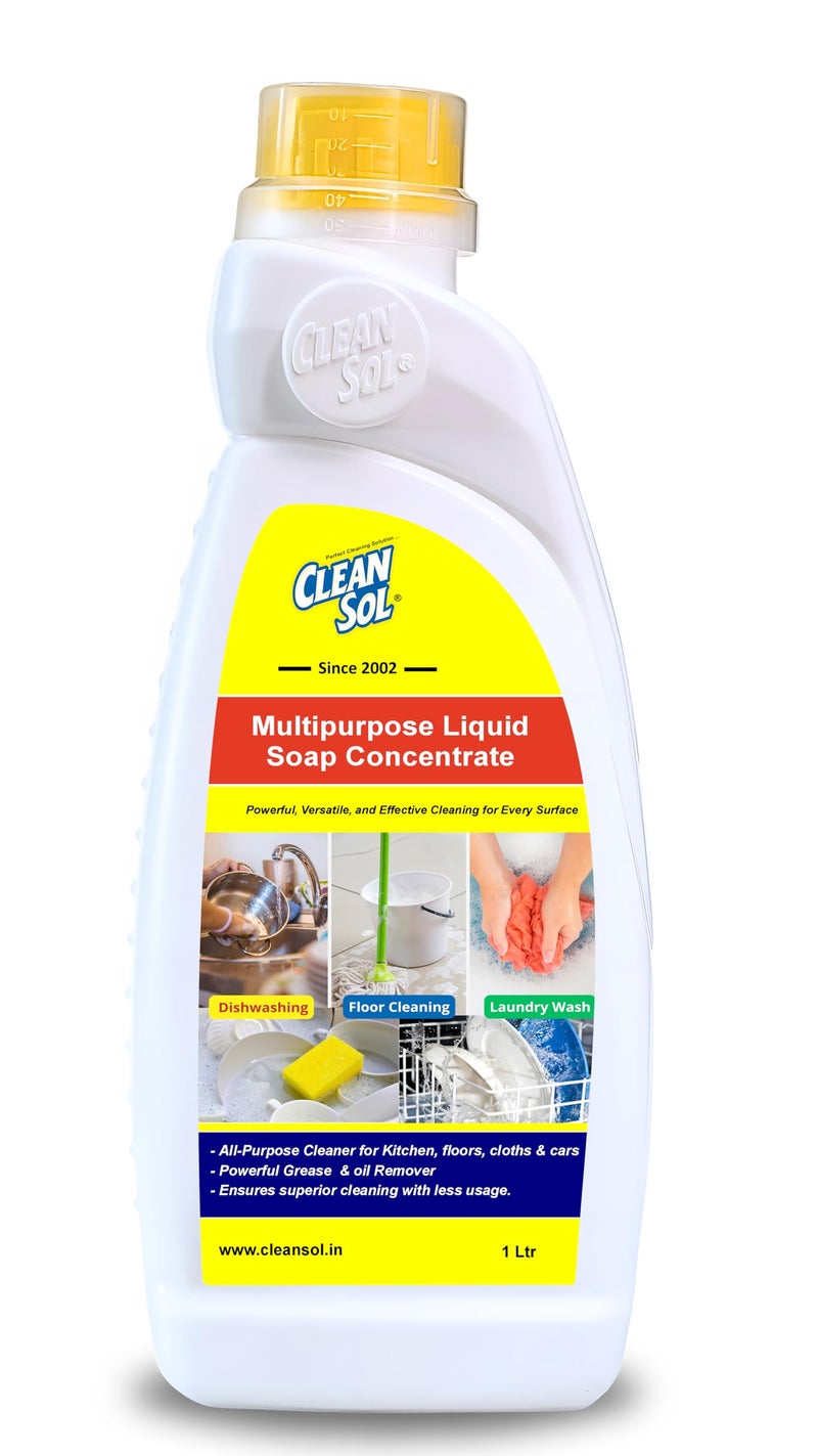 Cleansol Multipurpose Liquid Soap Concentrate | All-Purpose Cleaner for Kitchen, Dishwashing, Floors & Cars | Heavy-Duty Grease Remover - 1Ltr - Image 1
