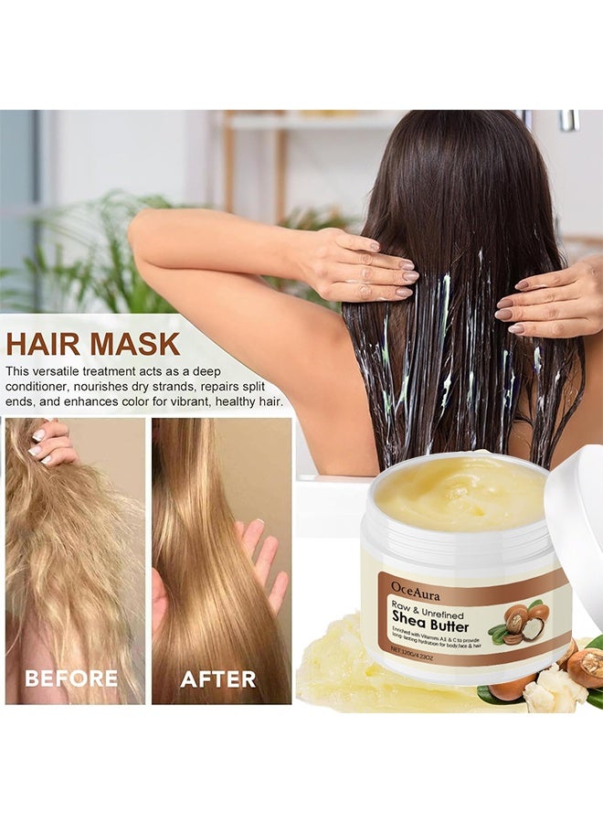  اوساورا زبدة الشيا الخام وغير المكررة طبيعية 100٪ زبدة شيا خامة غير مكررة للوجه والجسم والشعر، مرطبة ومرطبة ومغذية ومهدئة، لعمل اللوشن والصابون، زبدة الجسم للبشرة الجافة والمتشققة، ترطيب الشعر - 120 جرام - Image 4