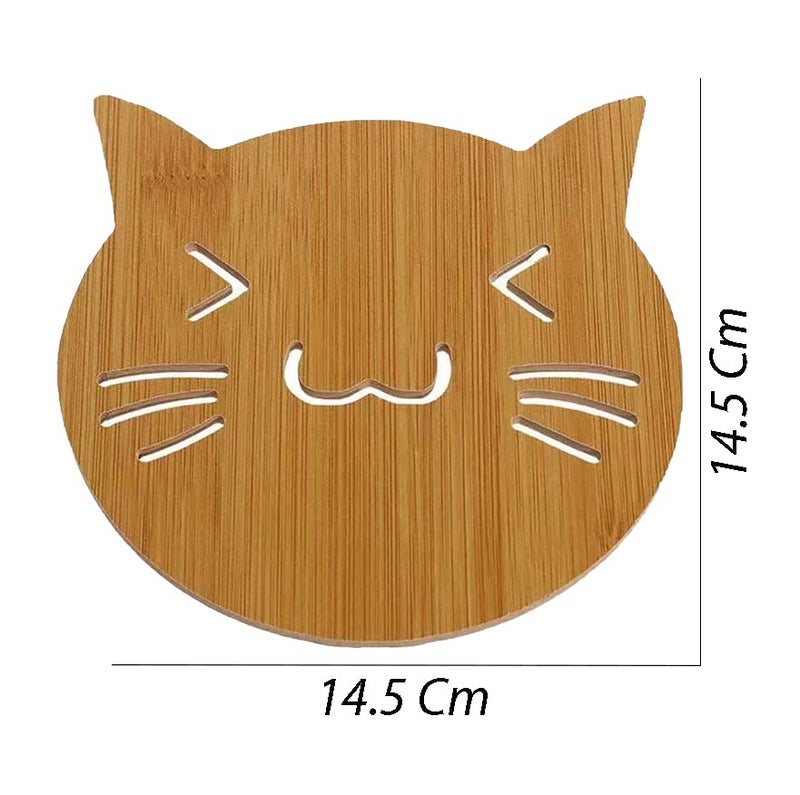pepplo Set of 6 Coasters for Drinks Non-Slip Natural Wood Coasters for Coffee Table, Hot Drinks, Housewarming Gifts (Set of 6, Cat) - Image 2