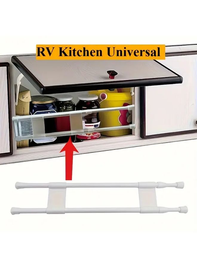 RV Cabinet Telescopic Shelves Adjustable Anti Tip Rod Space Saving Storage Rack For Camping Travel Essentials Durable Plastic Easy Installation - Image 1