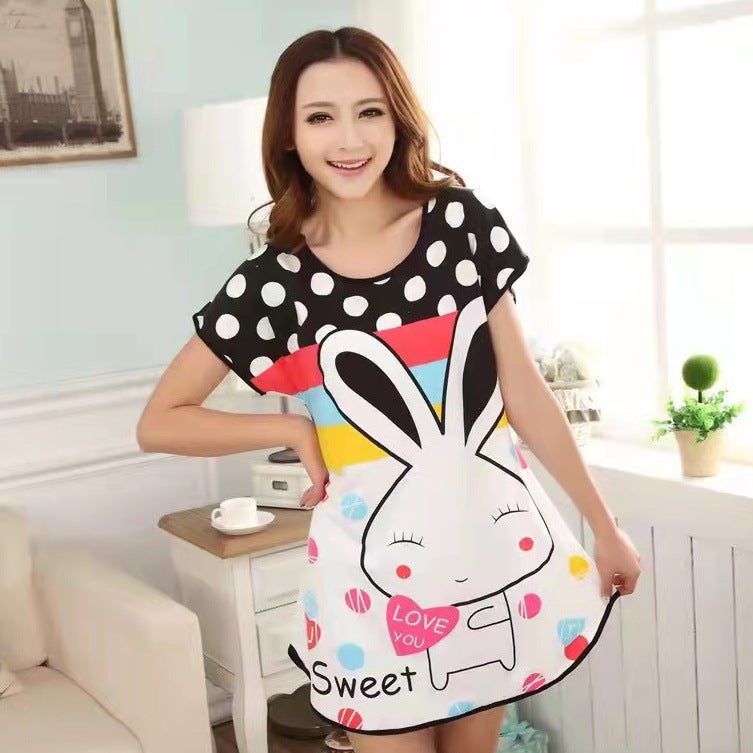 2022 Summer Silk Cartoon Sleepwear Womens Print Nightgown 333# Duck - Image 5