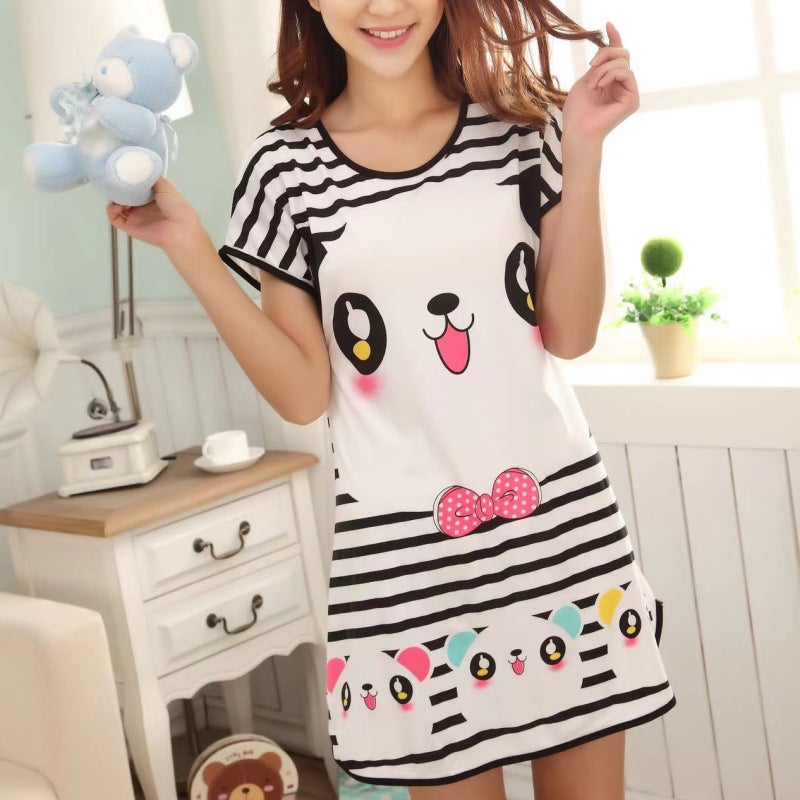2022 Summer Silk Cartoon Sleepwear Womens Print Nightgown 333# Duck - Image 2