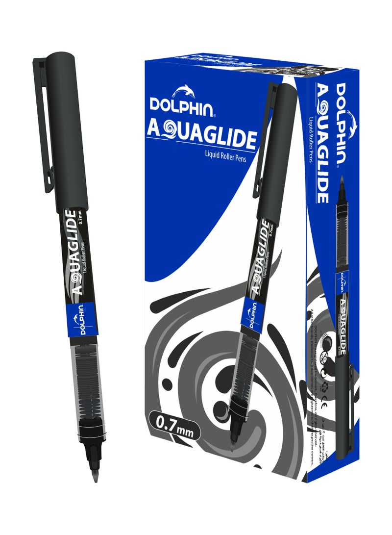 Dolphin Aqua Glide Rollerball Pen Black Ink, 0.7mm Tip, Ultra Smooth Writing, Pack of 12