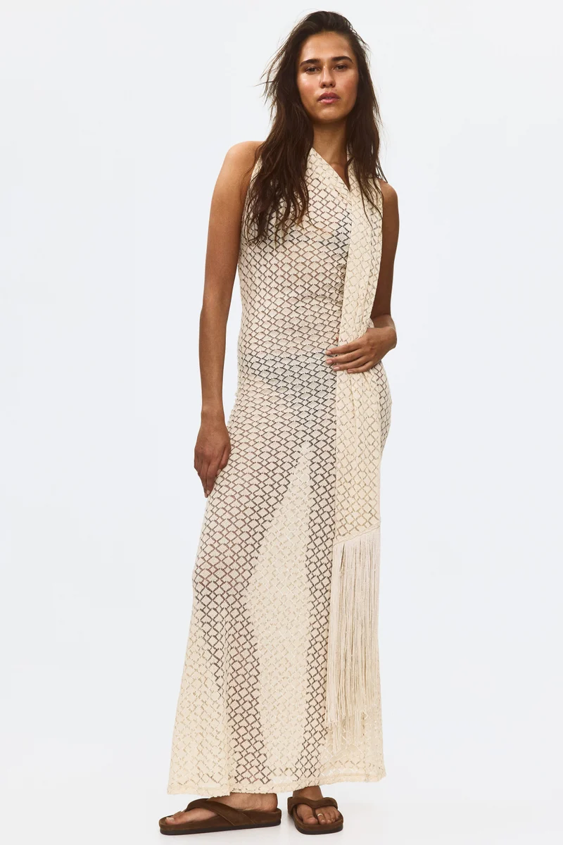 Crochet-look scarf-collar dress