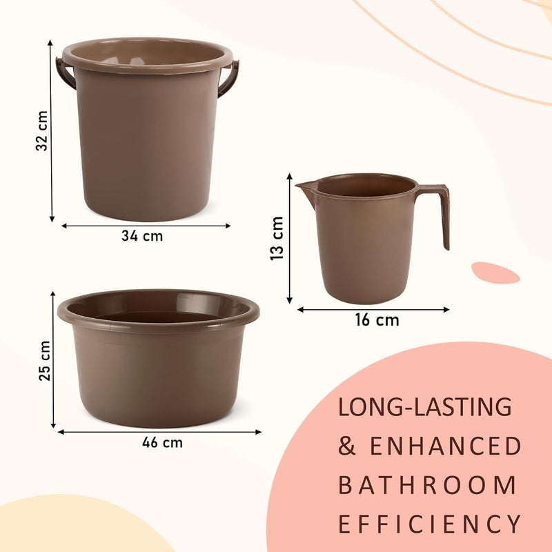 Urbane Home Urbane Home Set of 3 Bathroom Combo Set TubBucket Mug Combo Set for Bathroom Bathing Set Bathware Set Modern Bathroom Accessories Set Brown  - Image 3