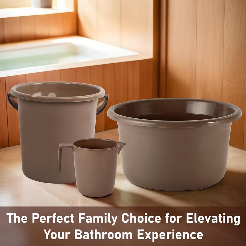 Urbane Home Urbane Home Set of 3 Bathroom Combo Set TubBucket Mug Combo Set for Bathroom Bathing Set Bathware Set Modern Bathroom Accessories Set Brown  - Image 2