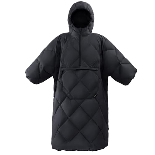 ATEPA Wearable Sleeping Bag Blanket Poncho Recycled Insulated WaterResistant Camping Poncho with Hood Ultralight Packable Stadium Sack for Hiking Fishing Backpacking BBQ Outdoor Sports Black - Image 1