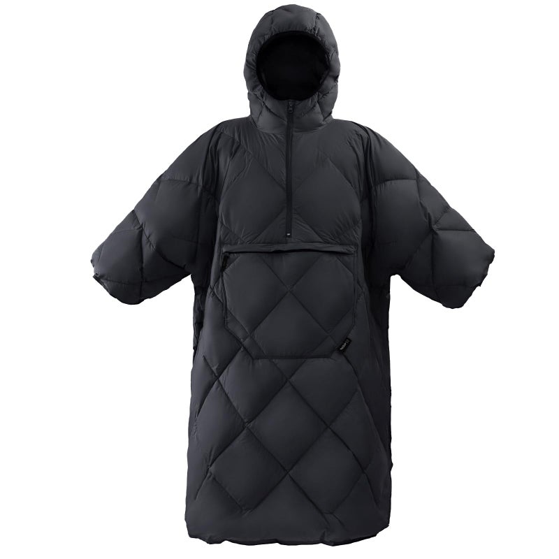 ATEPA Wearable Sleeping Bag Blanket Poncho Recycled Insulated WaterResistant Camping Poncho with Hood Ultralight Packable Stadium Sack for Hiking Fishing Backpacking BBQ Outdoor Sports Black - Image 2