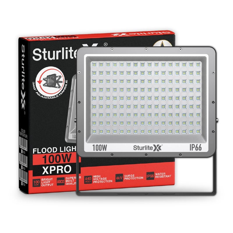 Sturlite Xpro 100 W LED Flood Light| Cool White 6500K Color Temperature LED Lamp| IP66 Waterproof Surge Protection Focus Light for Factory, Garage, Parking, Garden, Playground & Shop - Pack of 1 - Image 2
