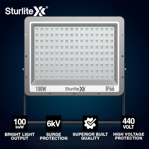 Sturlite Xpro 100 W LED Flood Light| Cool White 6500K Color Temperature LED Lamp| IP66 Waterproof Surge Protection Focus Light for Factory, Garage, Parking, Garden, Playground & Shop - Pack of 1 - Image 4