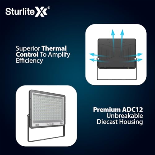 Sturlite Xpro 100 W LED Flood Light| Cool White 6500K Color Temperature LED Lamp| IP66 Waterproof Surge Protection Focus Light for Factory, Garage, Parking, Garden, Playground & Shop - Pack of 1 - Image 5