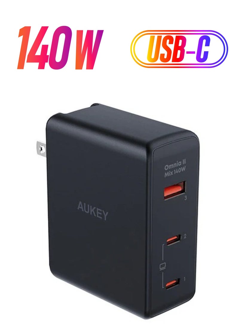 Aukey PA-B7O BK 3-Port 140W PD Wall Charger with GaN Power Tech - Image 1