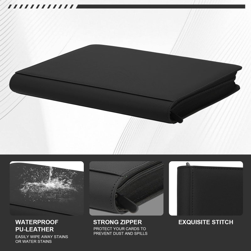 MOSLA Toploader Binder,Trading Card Binder Storage Hold up 288 Cards 9-Pocket Top Loader Binder with Sleeves for 3"x4" Rigid Toploaders Hard Cases (9Black) - Image 2