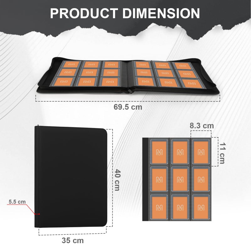 MOSLA Toploader Binder,Trading Card Binder Storage Hold up 288 Cards 9-Pocket Top Loader Binder with Sleeves for 3"x4" Rigid Toploaders Hard Cases (9Black) - Image 4