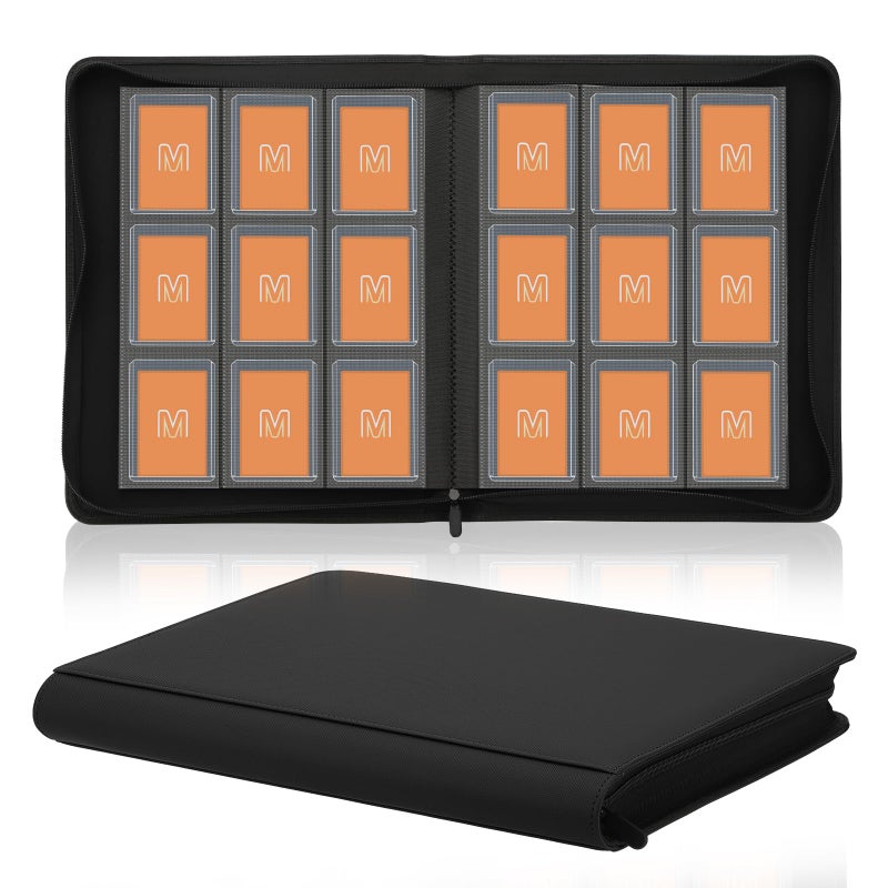 MOSLA Toploader Binder,Trading Card Binder Storage Hold up 288 Cards 9-Pocket Top Loader Binder with Sleeves for 3"x4" Rigid Toploaders Hard Cases (9Black) - Image 1