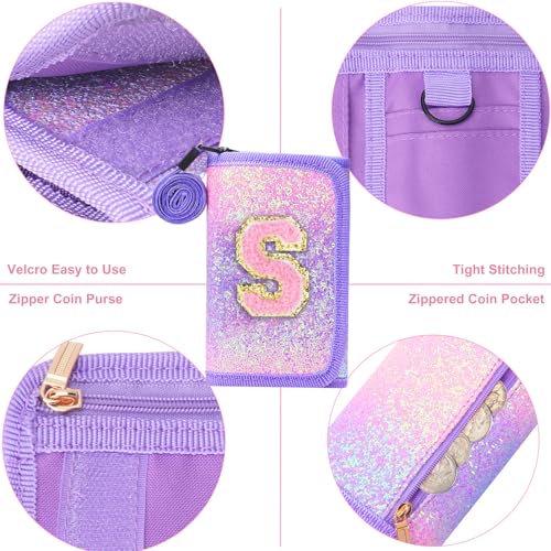 Luchike Kids Wallet for Little Girls - Toddler & Teen Girl Wallets with Initials, Coin Pocket & Magic Sticker - Purple - Image 4