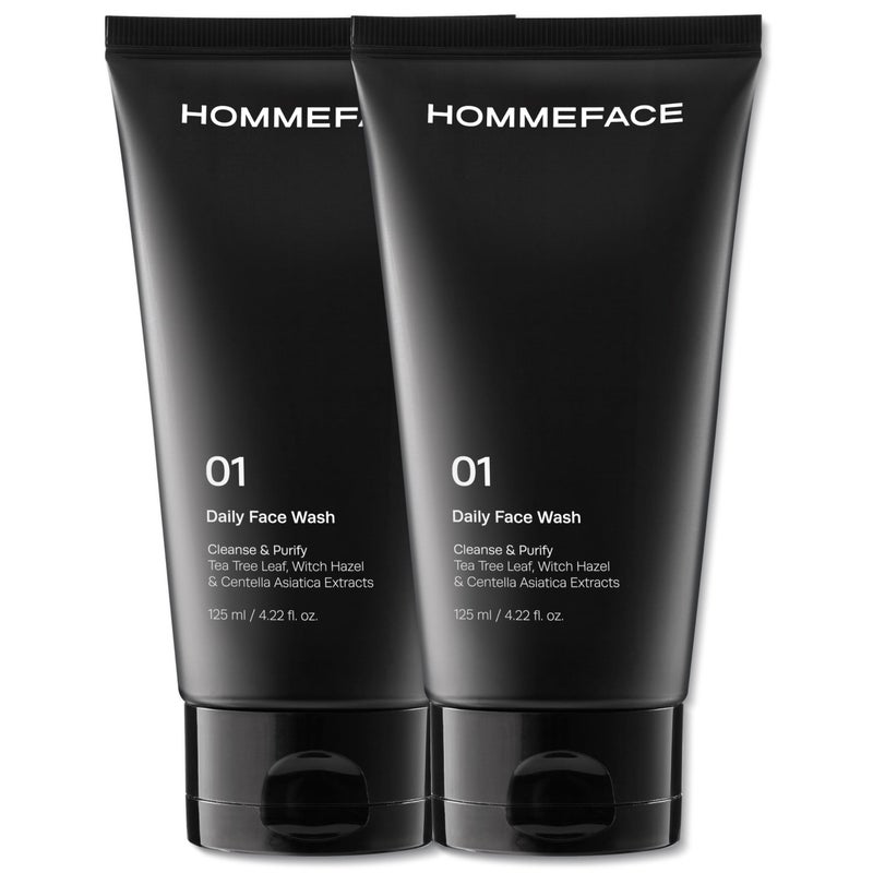 HommeFace 2-Pack Daily Face Wash for Men, Gentle Facial Cleanser for Deep Cleansing with Collagen, Hyaluronic Acid & Witch Hazel Extract - Image 1