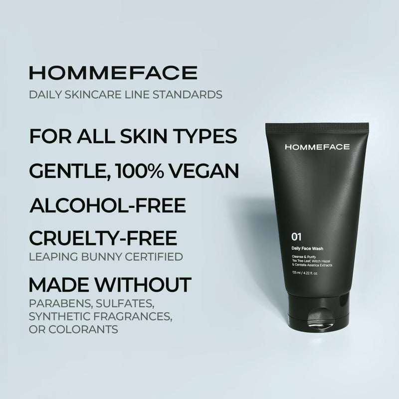 HommeFace 2-Pack Daily Face Wash for Men, Gentle Facial Cleanser for Deep Cleansing with Collagen, Hyaluronic Acid & Witch Hazel Extract - Image 5