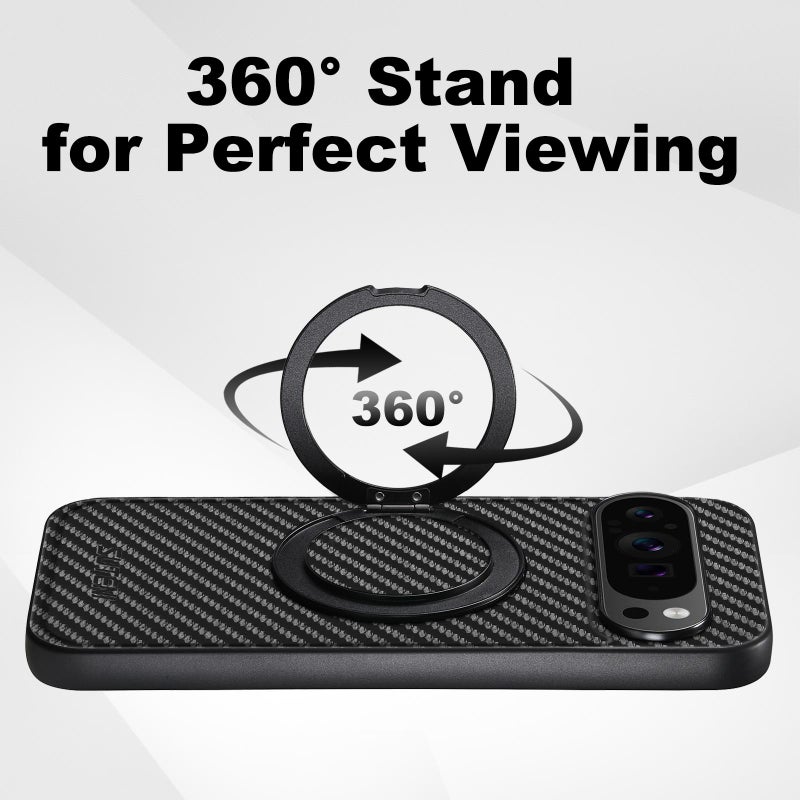 Suteni For Google Pixel 10 G3 Carbon Fiber Leather 360 Rotation Holder Magsafe Phone Case(Black) - Image 2