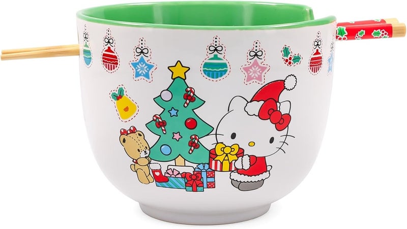 Silver Buffalo Sanrio Hello Kitty Holiday Ceramic Ramen Dinnerware Set  Includes 20Ounce Noodle Bowl and Wooden Chopsticks - Image 2