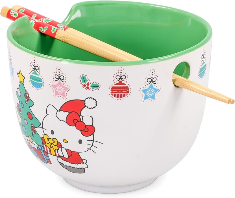 Silver Buffalo Sanrio Hello Kitty Holiday Ceramic Ramen Dinnerware Set  Includes 20Ounce Noodle Bowl and Wooden Chopsticks - Image 3