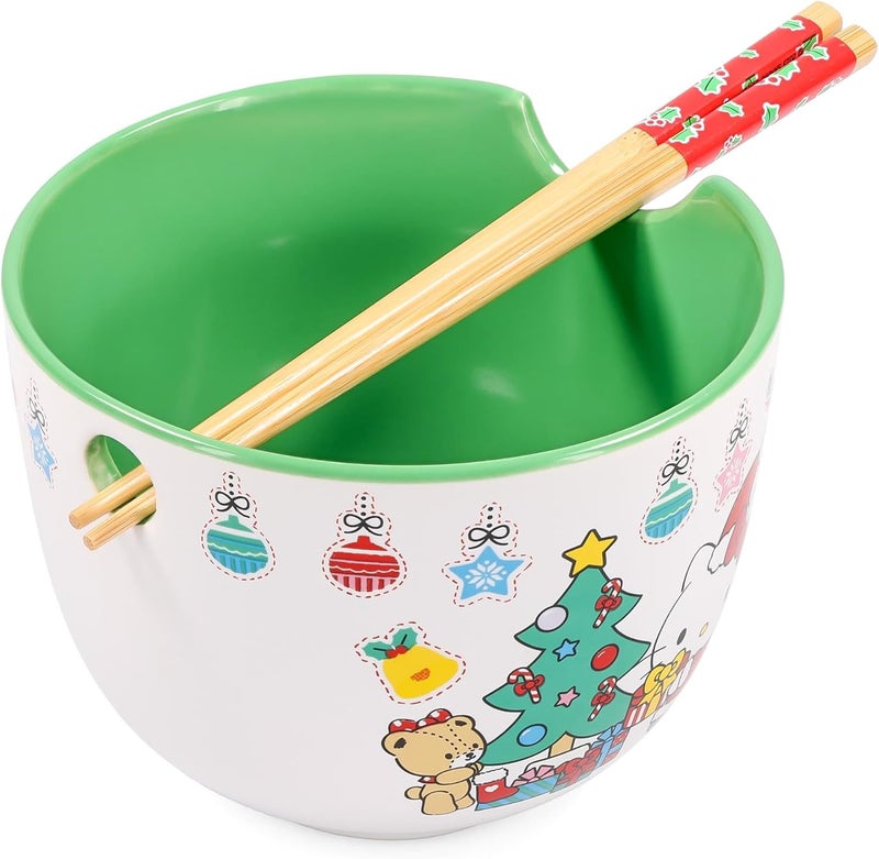 Silver Buffalo Sanrio Hello Kitty Holiday Ceramic Ramen Dinnerware Set  Includes 20Ounce Noodle Bowl and Wooden Chopsticks - Image 4