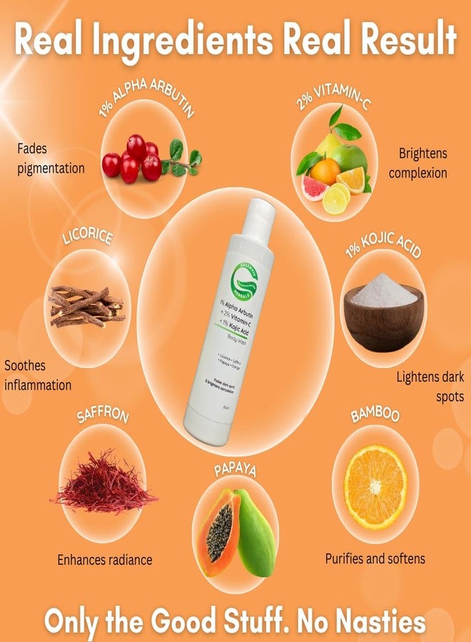 Greenviv Alpha Arbutin Body Wash Shower Gel for Brightening & Pigmentation | with Vitamin C & Kojic Acid | Fades Dark Spots, Evens Skin Tone & Enhances Glow | For Women & Men | Sulphates & Paraben-Free | 200 ml - Image 5